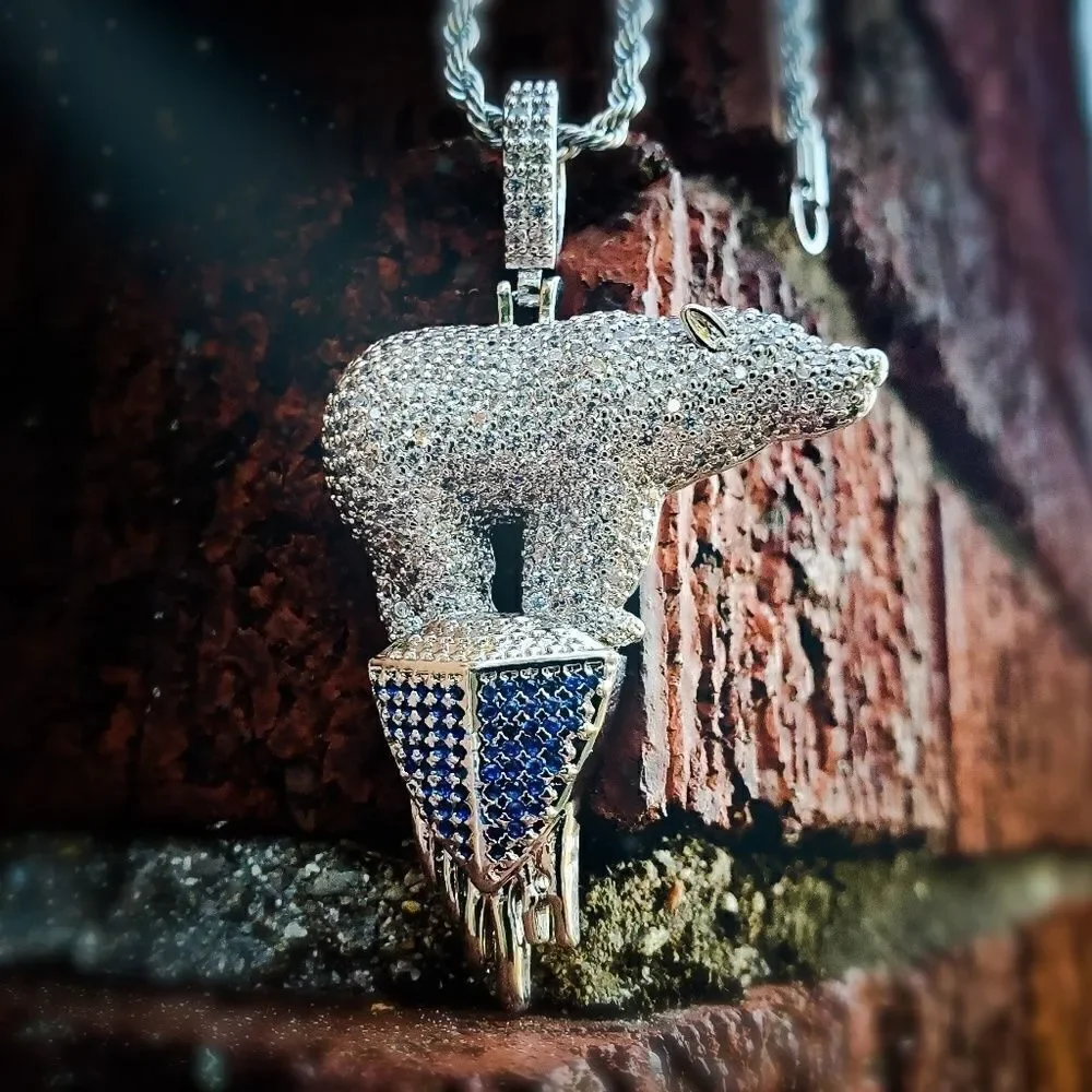 Silver Simulated Diamond Polar Bear Necklace